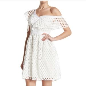 Cynthia Steffe dress one shoulder eyelet mesh lace white Party semi formal event
